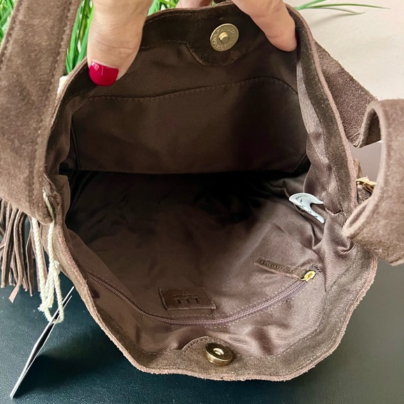 HAUTE HIPPIE Suede Fringe Rich Chocolate Brown Bucket Bag - Picture 8 of 11